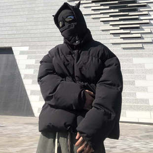 2023 Foreign Trade American Street Masked neckline Solid Color Hooded Bread Suit Cotton-padded jacket Men's Winter Thickened Cotton-padded Clothes Couple
