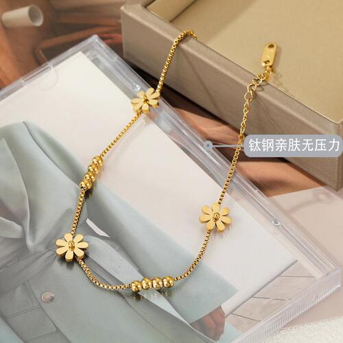 Cross-mirror small daisy beans transfer beads titanium steel anklet feminine anklet diy separated bead chain bestie leg ring