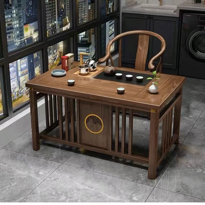新しい中国風のバルコニーティーテーブルと椅子の組み合わせ無垢材ティーテーブル小さなアパートのティーテーブルオールインワンティーテーブルセット|undefined