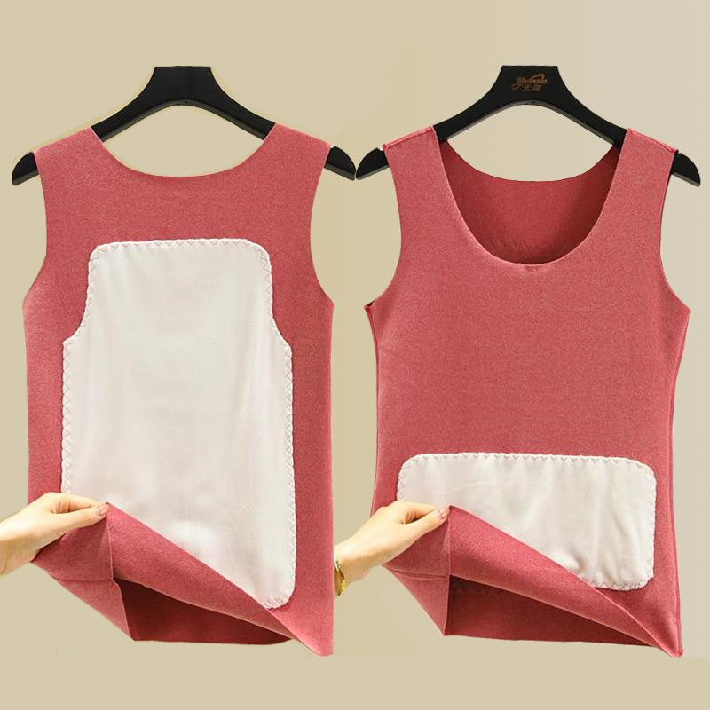 Women's seamless thermal vest for autumn and winter, fleece-lined, thickened, double-sided fleece self-heating base layer.