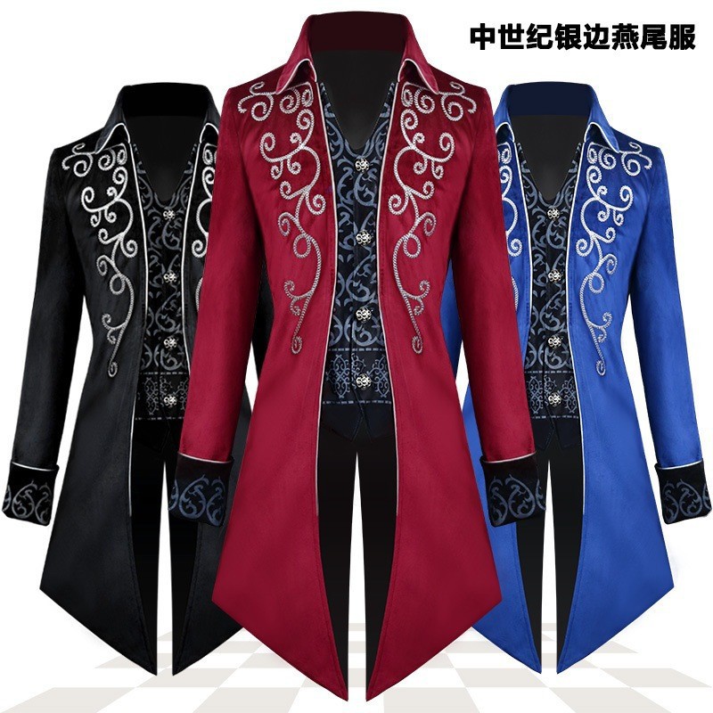 Wholesale Silver-Edge Tailcoat Medieval Clothing Coat Easter Performance Costume Cosplay Silver-Edge Tailcoat