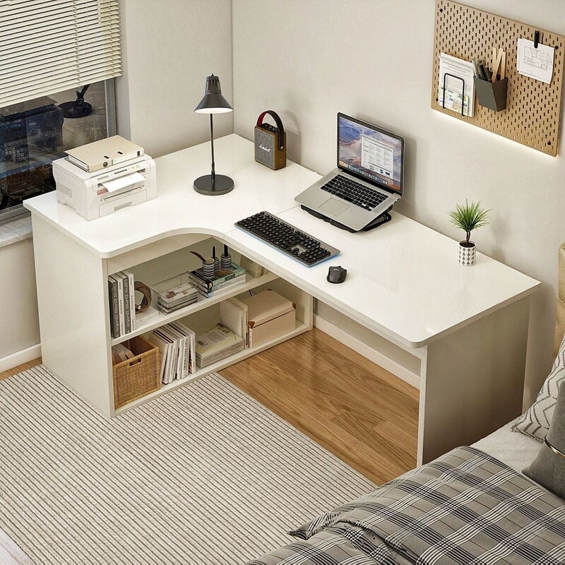 Corner desk with bookshelf, modern minimalist style office desk, corner desk for bedroom, home writing desk, computer desk Corner desk with bookshelf, modern minimalist style office desk, corner desk for bedroom, home writing desk, computer desk