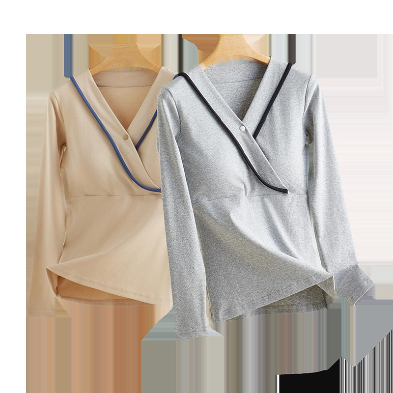 Maternity Thermal Underwear Set with Breast Pads, Pure Cotton Tops and Bottoms for Autumn and Winter