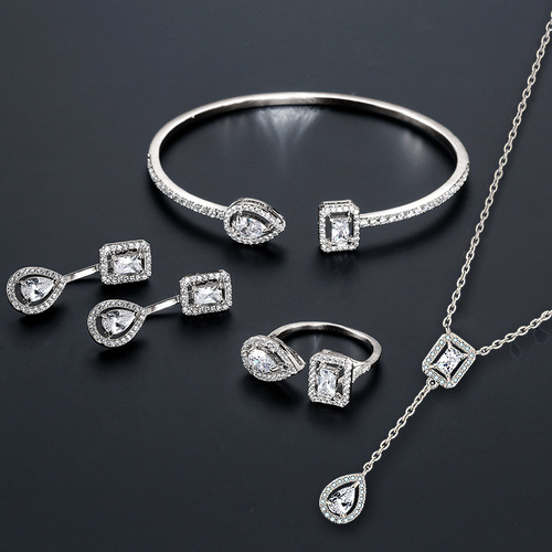 RAKOL wholesale bride dress jewelry set four-piece set with micro-paved zirconia accessories set one piece drop shipping