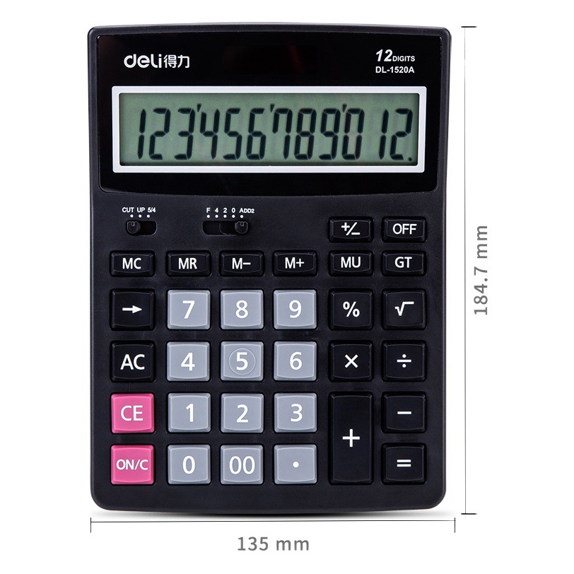 Deli 1520A Calculadora de escritorio solar de 12 bits de doble potencia de ordenador de oficina Calculadora de contabilidad financiera