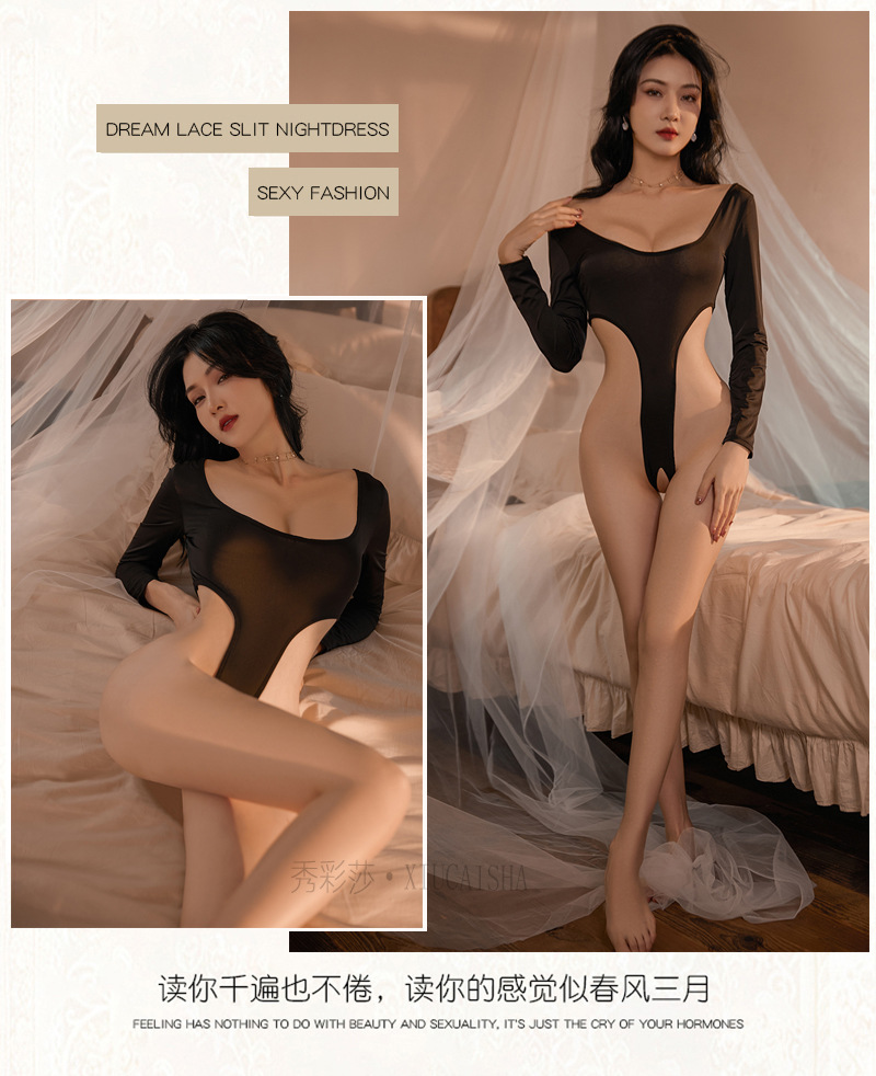 Open-Crotch Polyester Bodysuit Lingerie, Grey One-Size Roleplay Jumpsuit for Women — detail image 9