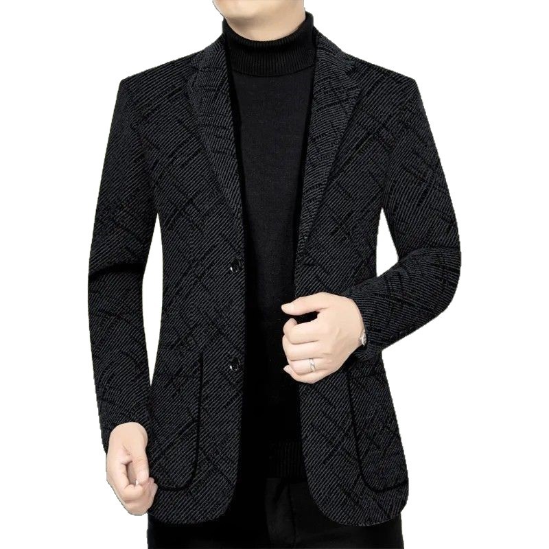 Heavyweight Thickened Men's Suit Jacket for Autumn and Winter, New Casual Woolen Thickened Jacket for Middle-Aged Men