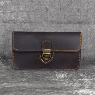 Cross-border special Crazy Horse leather mobile phone waist bag single-layer horizontal full-layer cowhide bag construction site work sports bag