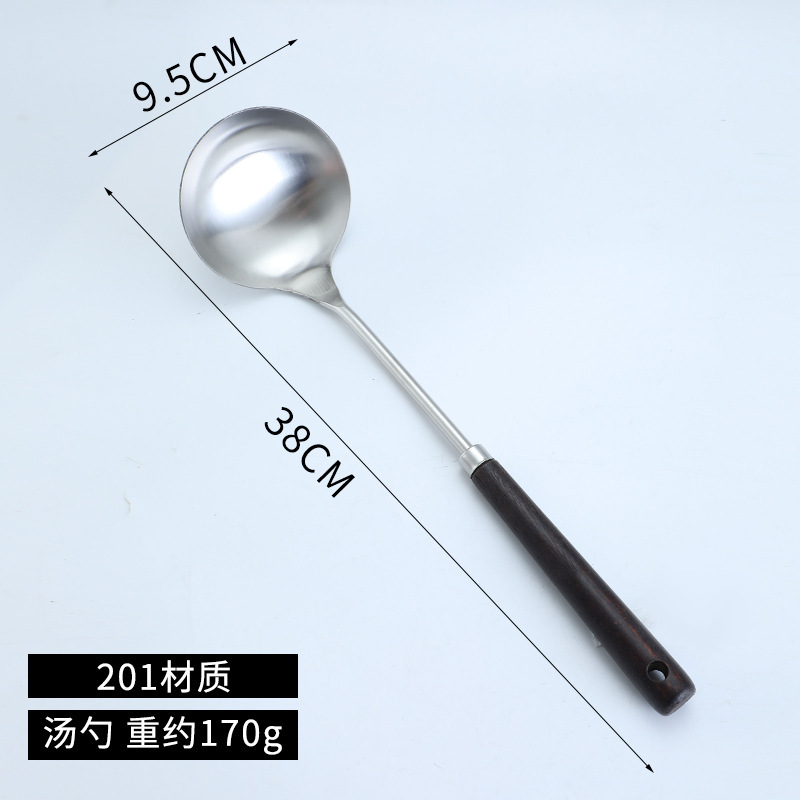 Paleta de acero inoxidable con mango de madera, juego de colador de cuchara, pala para cocinar en casa, mango largo, colador grueso, pala para freír, anti-escaldado