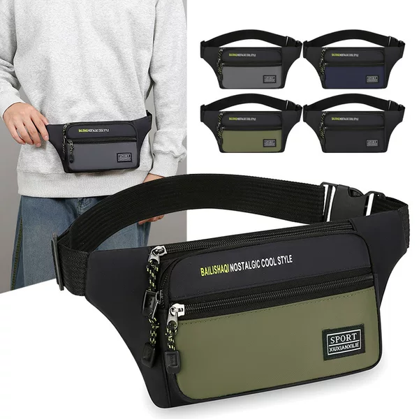 New Men's Waist Bag, Lightweight and Casual Korean Style Travel Mobile Phone Bag, Waterproof Multi-Layer Cross-Body Shoulder Bag, Cashier Bag