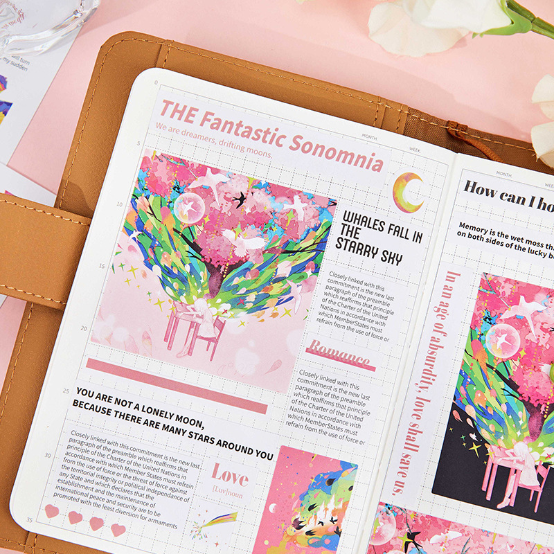 Paquete de pegatinas de diez luces, serie de dibujos de arte, periódicos y periódicos, pegatinas temáticas, bolsas de pegatinas decorativas de materiales paisajísticos