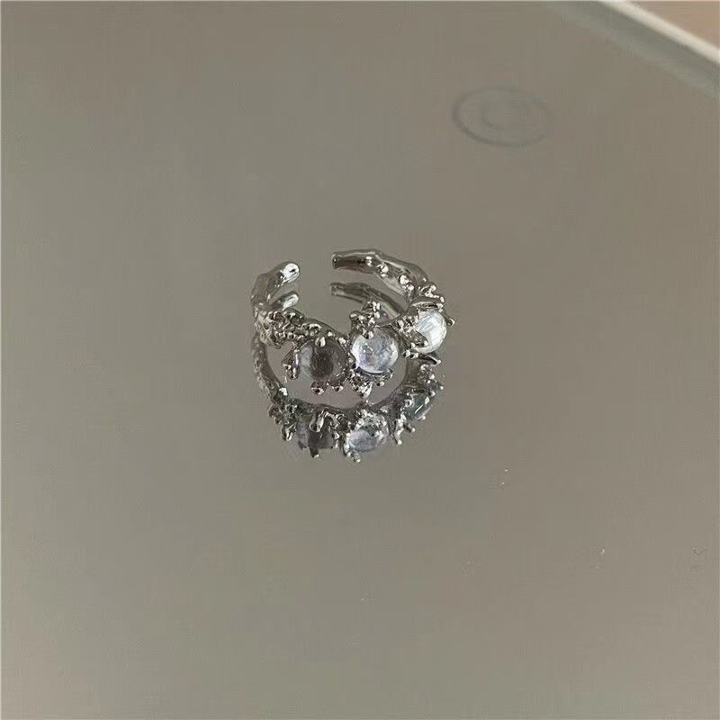 超仙水钻蝴蝶拼接珍珠链条戒指韩国高级感小众简约流苏套戒指环女|undefined