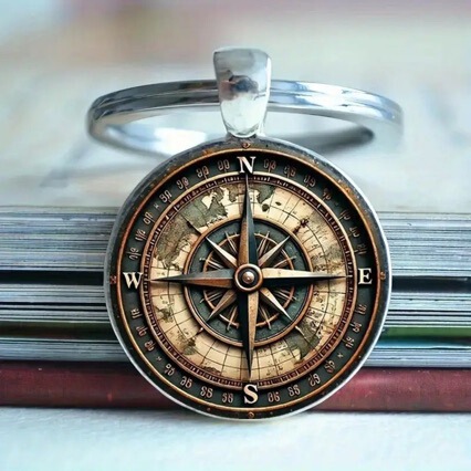 Retro Nautical Map Compass Car Keychain Pendant Cross-Border Hot-Selling Accessories Gift Wholesale