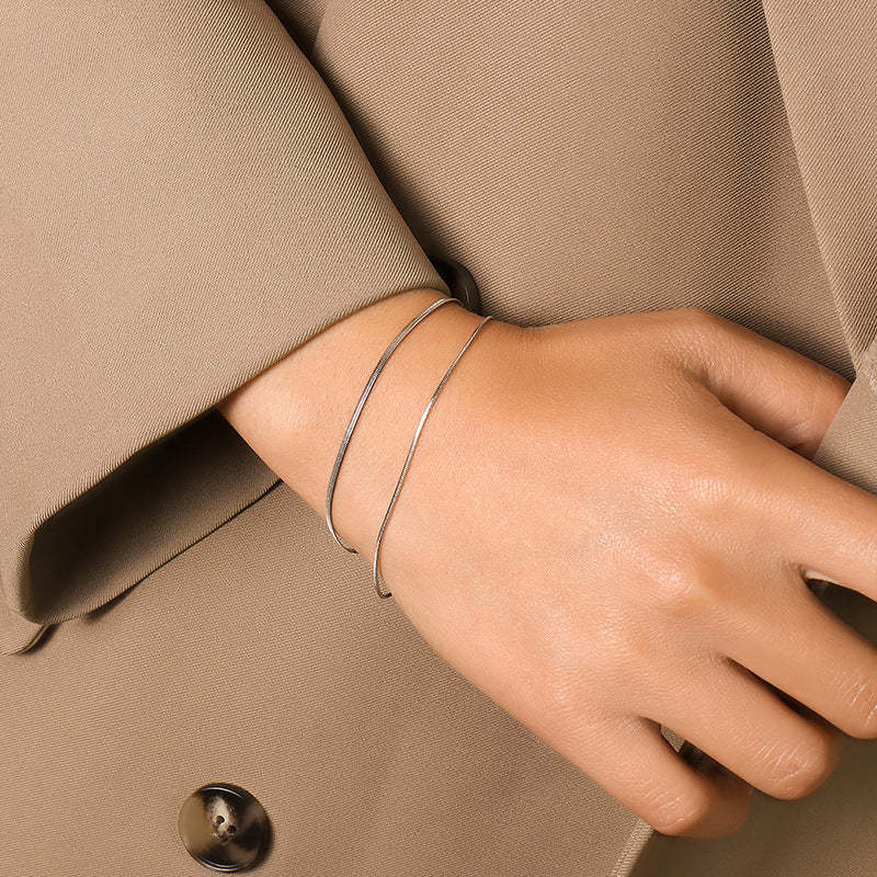 Jewelry Buckle Double Layer Snake Bone Chain Blade Bracelet, Versatile Stainless Steel Gold Plated Best Friend Bracelet, Double Ring._voghion.com