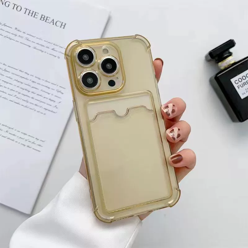 Чехол для iPhone 6–16 серий, прозрачный ТПУ с держателем карт, лёгкий