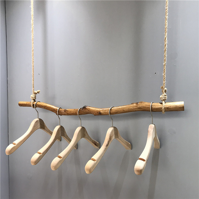 Clothing store branch hanger log simple display rack ceiling hanger clothes pole hemp rope hanging women's shelf Clothing store branch hanger log simple display rack ceiling hanger clothes pole hemp rope hanging women's shelf
