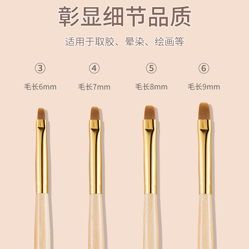 美甲笔圆头光疗笔排笔凝胶笔木杆金属笔带盖彩绘笔刷美甲笔刷套装