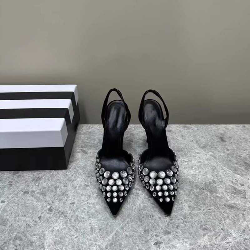 New super perfect rhinester shallow thin heel pointed shoes women's Roman hollow high heels women's sandals_voghion.com