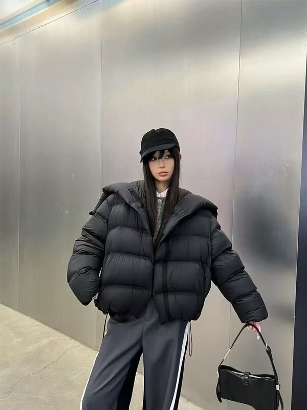 设计感波浪羽绒服女短款立领加厚云朵泡芙90白鸭绒冬季新款外套潮|undefined