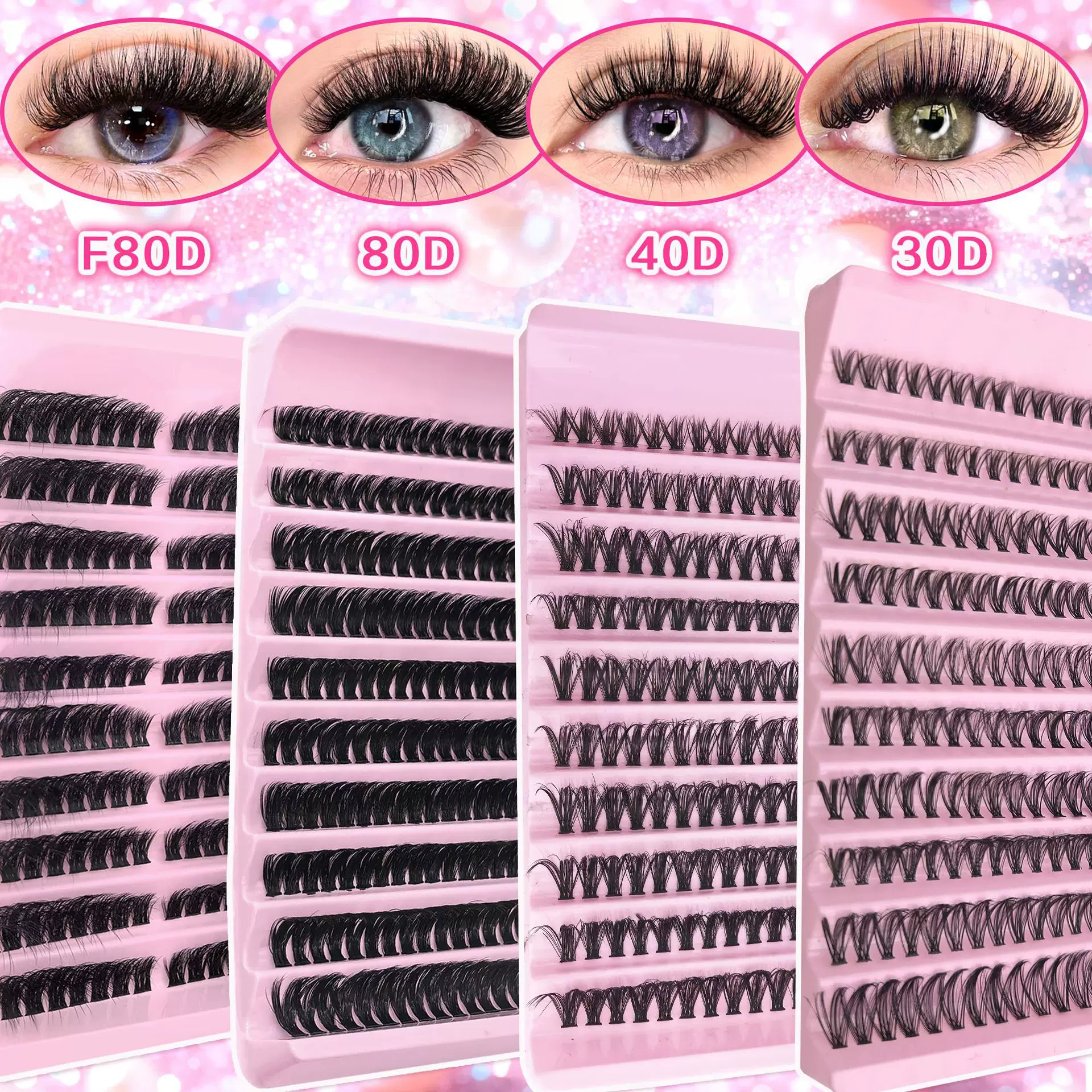 跨境外贸30D欧美假睫毛自嫁接10排浓密混装分段睫毛现货批发lash