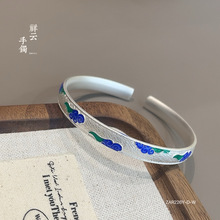 福氏珠宝足银999.9古法珐琅彩祥云青云实心开口纯银手镯手工打造