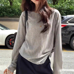 灰色长袖防晒T恤女夏季韩系慵懒松弛感巨好看的罩衫薄纱上衣