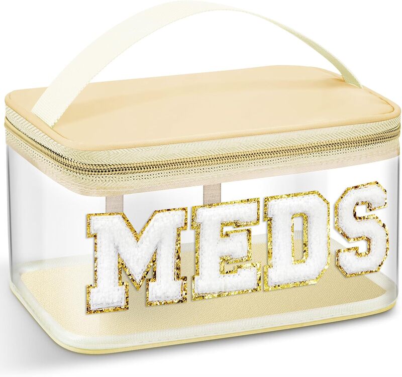 Amazon MEDS 薬箱刺繍文字化粧品袋透明 PVC 収納袋旅行トイレタリーバッグハンドバッグ|undefined