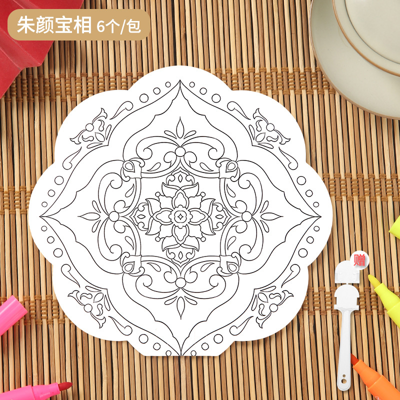 Dunhuang Algae Well Wind Fan de graffiti hecho a mano Jardín de infantes para niños Fan DIY Fan creativo de estilo chino Fan pintado a mano