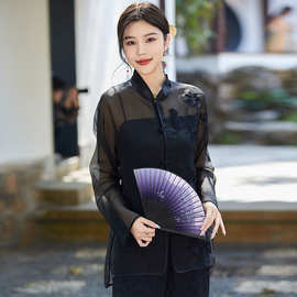 新中式轻国风 气质感100真丝刺绣设计衬衫女2024改良唐装外套