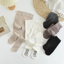 春秋冬加薄绒儿童防滑连裤袜精梳棉纯色竖条纹女童百搭舞蹈裤袜