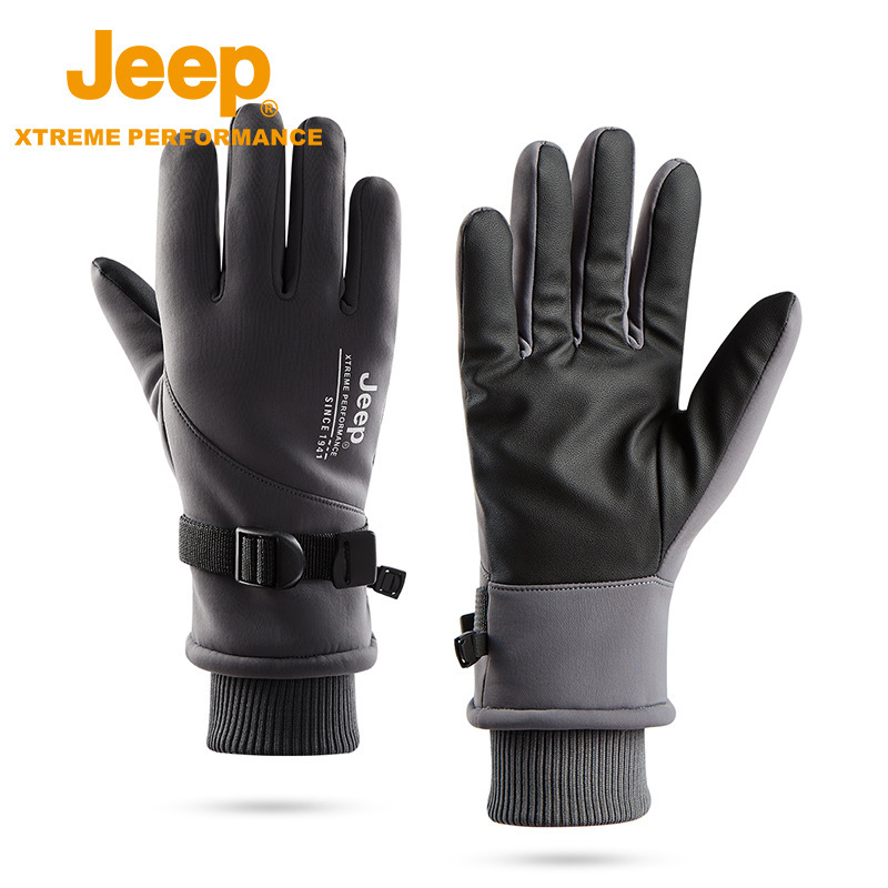 Jeep Jeep Ski Gloves Men's Winter Outdoor Velvet Thickened Touch Screen Gloves Women's Waterproof Cold-proof Riding Equipment