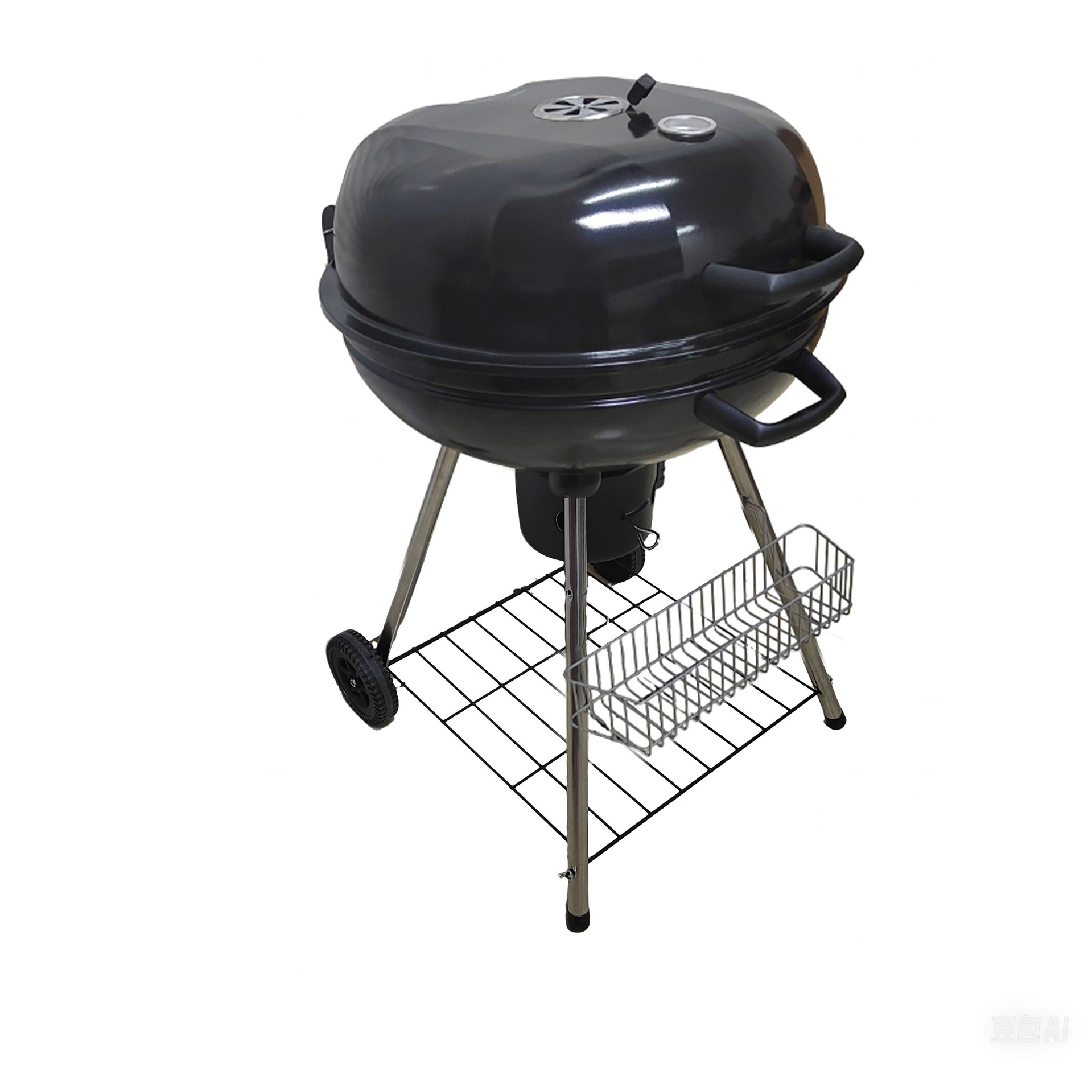 Parrilla de barbacoa al aire libre redonda negra, parrilla de baloncesto, parrilla de carbón de acero inoxidable, parrilla de pescado a la parrilla para acampar