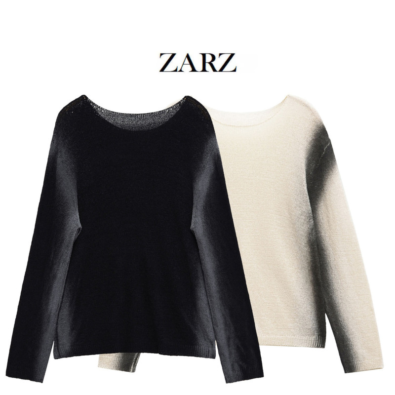 ZARZ 自制 欧美风 新款女装 洋气褪色效果印花长袖针织衫3920266|undefined