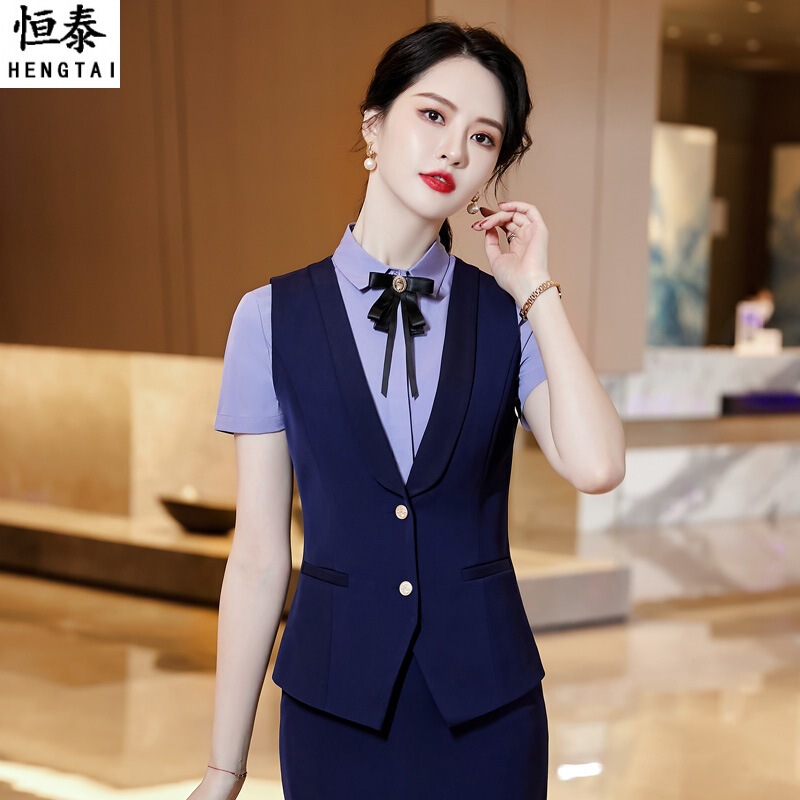 Vest Women's Early Spring New Elegant Slim-fit Outer Wear Vest Bartender Work Clothes Business Wear Shirt Vest Set