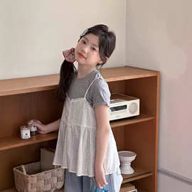 韩版女中大童娃娃吊带衫2026春夏新款儿童洋气宽松牛仔裤子潮