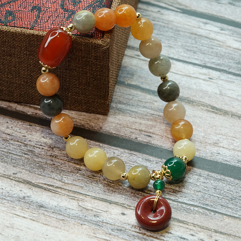 thumbnail image 1 of La nueva pulsera de calabaza de calcedonia, pulsera de peridoto étnico de estilo chino retro para mujer, joyería de jade de seda dorada simple, hebilla de seguridad de jade de seda, 1 of 2