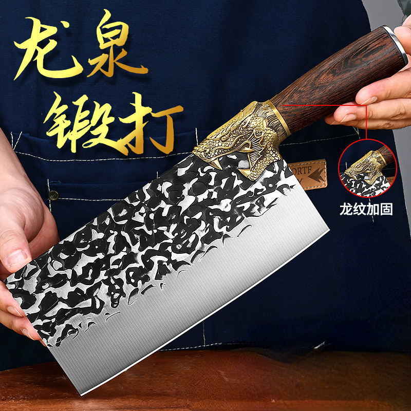 Cuchillo de cocina de Longquan forjado a mano cuchillo de cocina afilado cortar y cortar dos usos de acero inoxidable platos Yangjiang sin