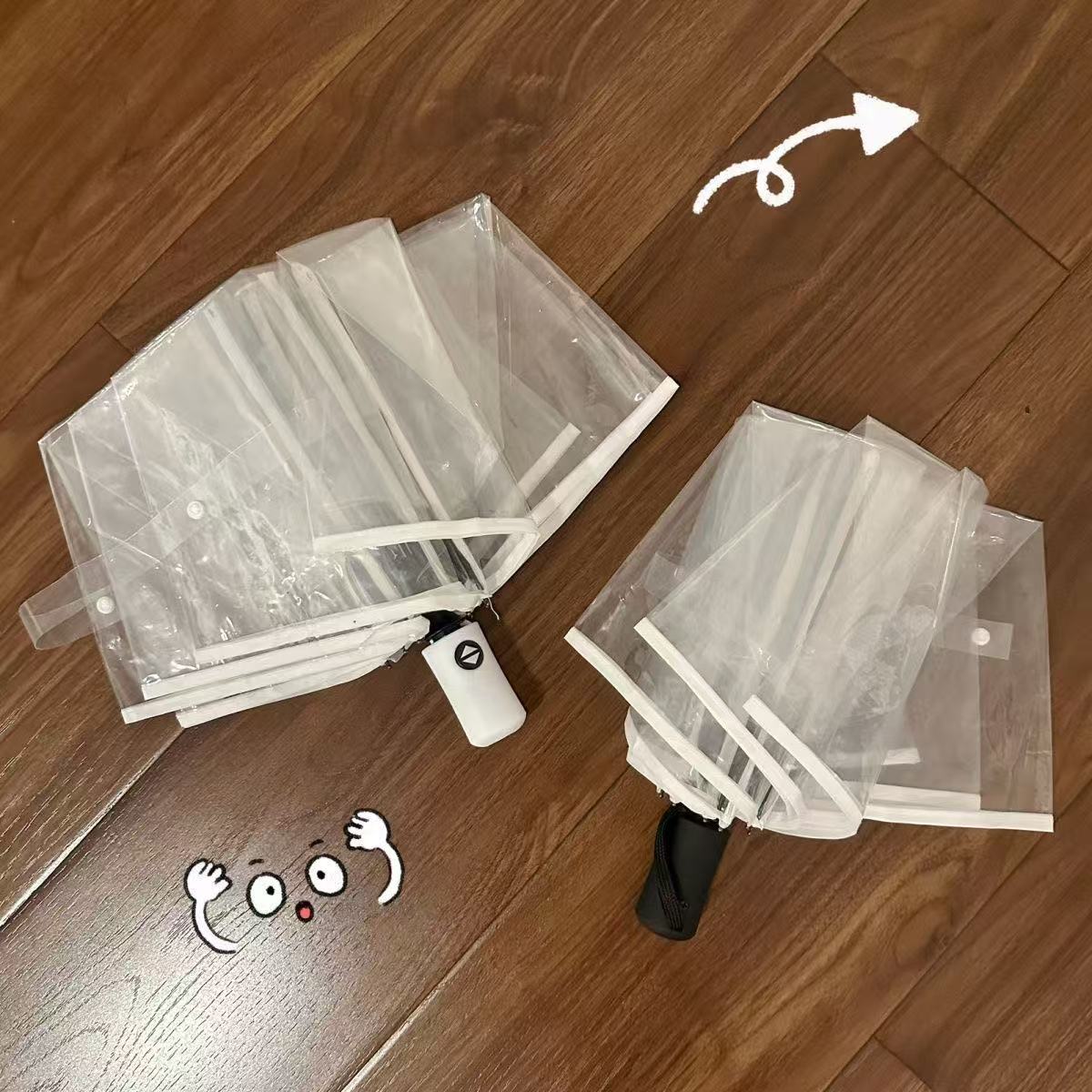 Paraguas transparentes coreanos para mujeres plegables totalmente automáticos tres plegables para estudiantes pequeños frescos lindos dibujos animados engrosados