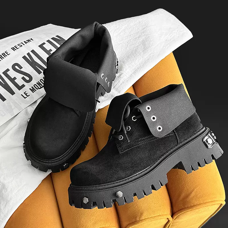 马丁靴男2025新款男鞋彩色绒面高帮英伦风机车皮靴工装靴跨境增高