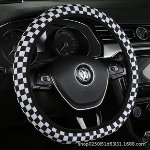 Non-inner ring car steering wheel cover four seasons universal non-slip sweat-absorbing stain-resistant elastic ice silk plaid printed car handle