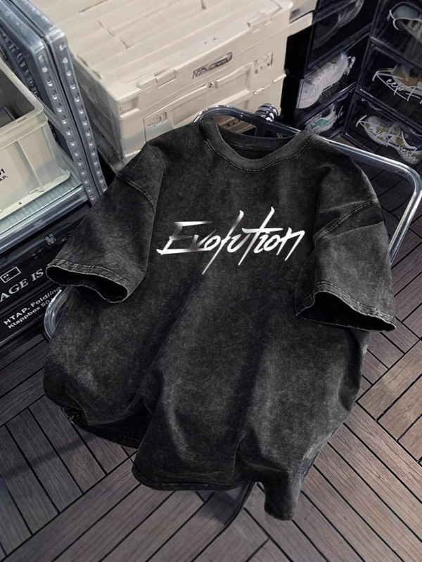 アメリカンヘビーウェイトピュアコットンウォッシュ加工ダメージ半袖Tシャツメンズ夏ルーズ半袖ハイストリートTシャツボトリングシャツトレンディブランド|undefined