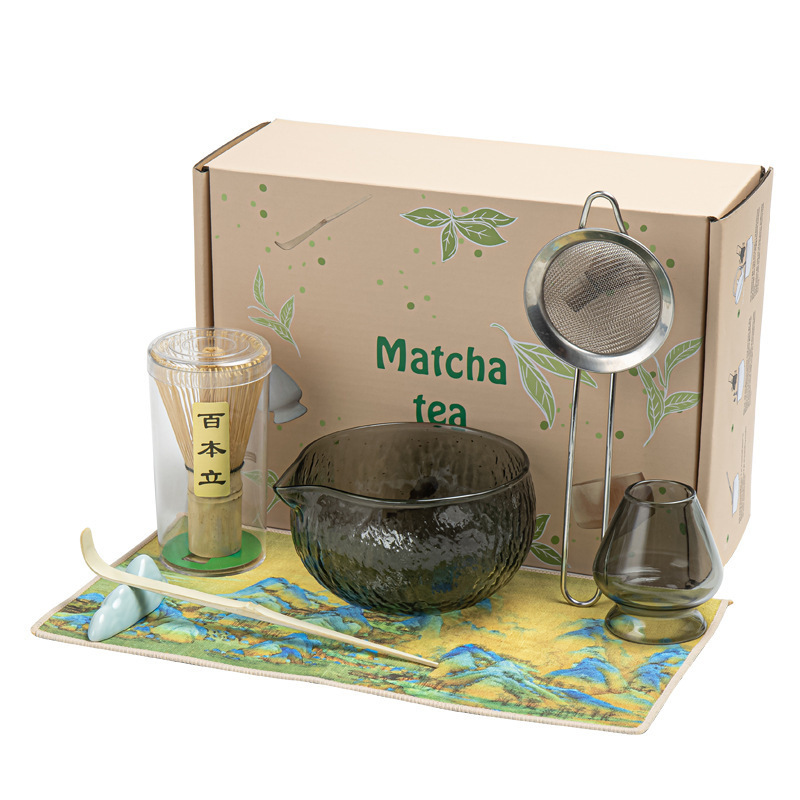 跨境新款日式玻璃抹茶套装7件套百本立茶筅立打蛋工具宋代点茶器|undefined