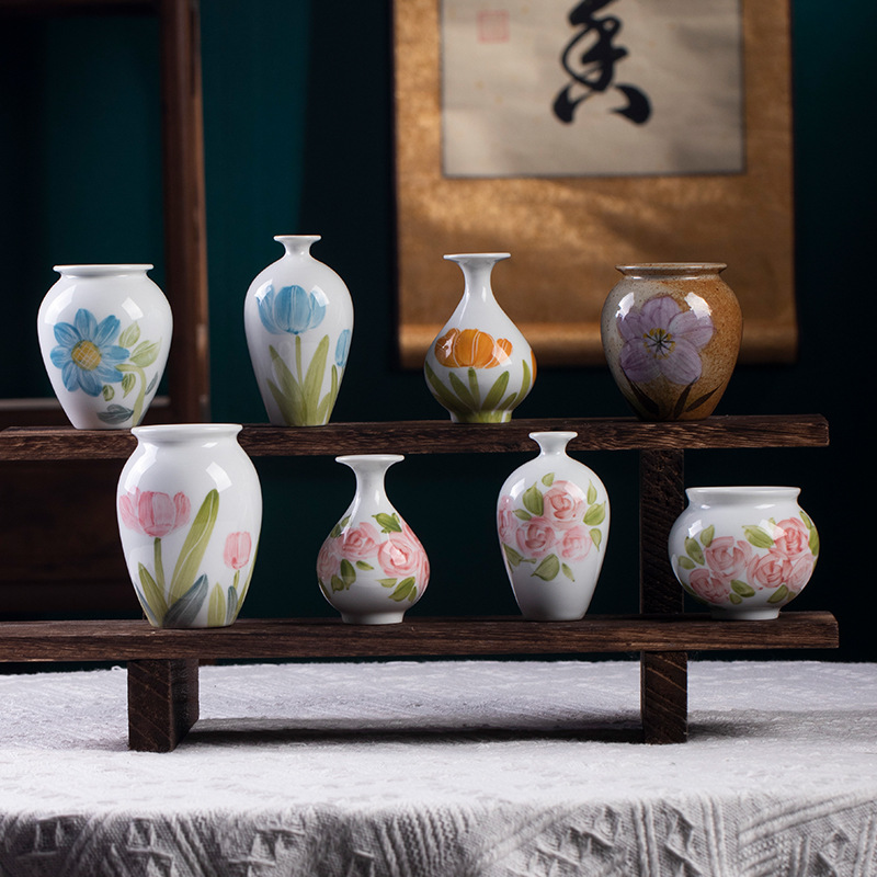Jingdezhen 순수한 손으로 그린 세라믹 꽃병 수경 꽃 작은 냄비 거실 조리대 손으로 그린 홈 부드러운 장식