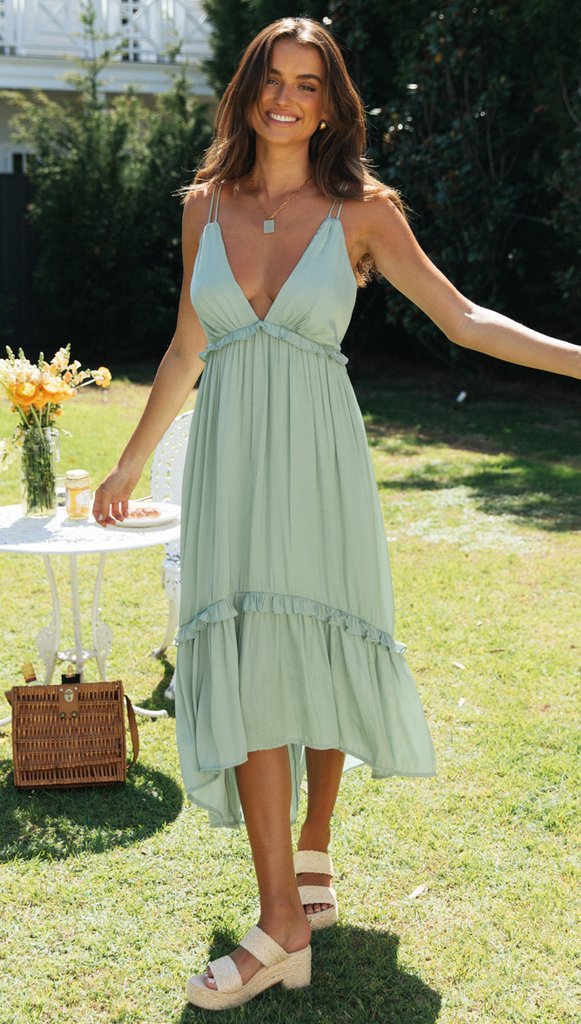 chiffon V-neck strapless tie flounce long dress NSJKW119779