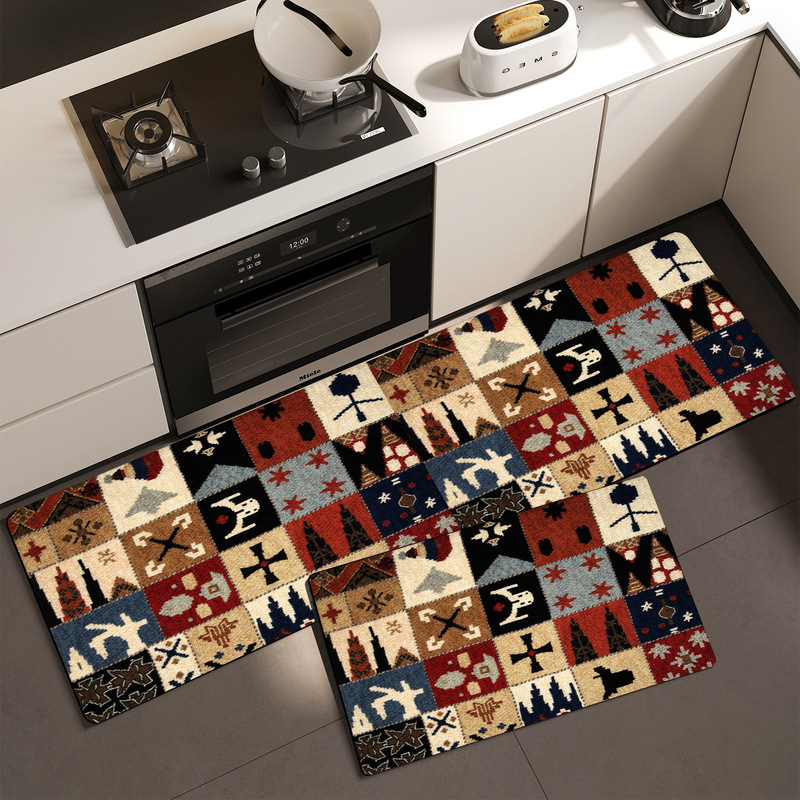 New Autumn and Winter Kitchen Floor Mats, Retro Style, Can Be Shipped on Behalf of Others, Stain-Resistant, Non-Slip, Oil-Proof, Household Floor Mats, Bathroom Absorbent Foot Mats