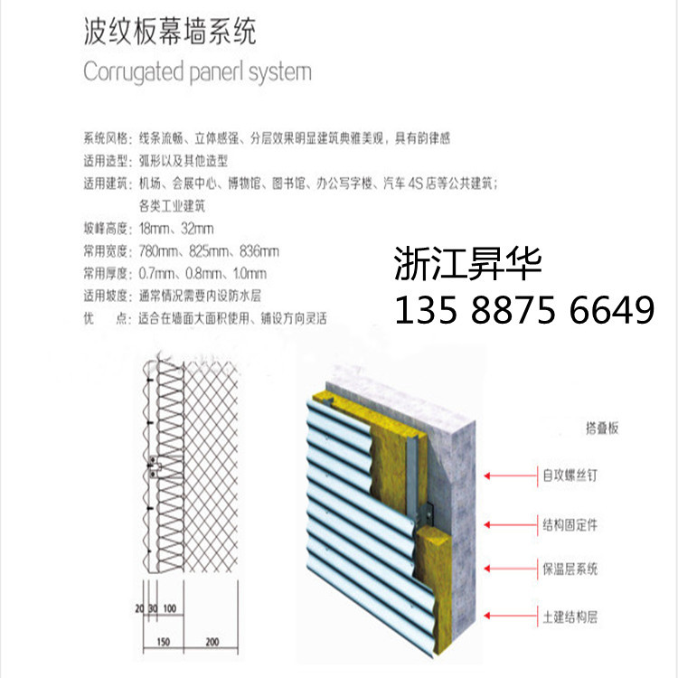 波纹板幕墙 弯弧办公楼 维修站横装铝镁锰波浪瓦 彩钢圆波瓦825型