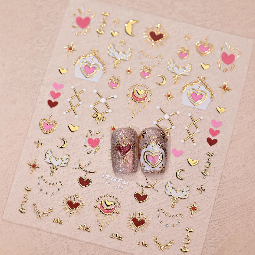 Bonita guerrilla en relieve estampado pegatinas de uñas de ensueño polvo de agua hielo luna estrella luna totem joyas de uñas