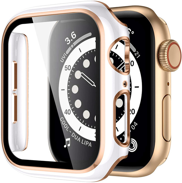 Adecuado para Apple electrochapado colgante tallado PC caso Apple Watch 7/6/SE/5/4321 Vidrio Templado