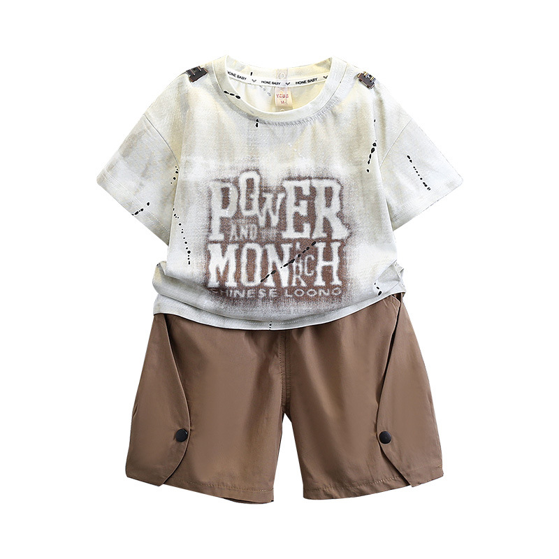 7149 Traje de verano para niños Camiseta de manga corta estampada para niños Estilo de verano para bebés Marca de moda Traje de dos piezas 2025 Nueva tendencia