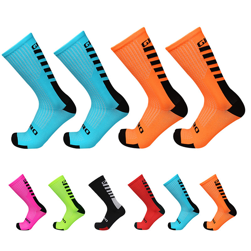 Bright Color Contrast Striped Cycling Sports Socks with Textured Mesh, Sweat-Wicking, Compression, Unisex Outdoor Cycling Mid-Calf Socks